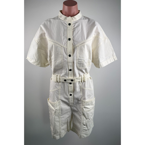 Isabel Marant Etoile Kiara Belted Cotton Poplin Romper Jumpsuit Ecru Sz 4 EU 36 - Picture 3 of 16